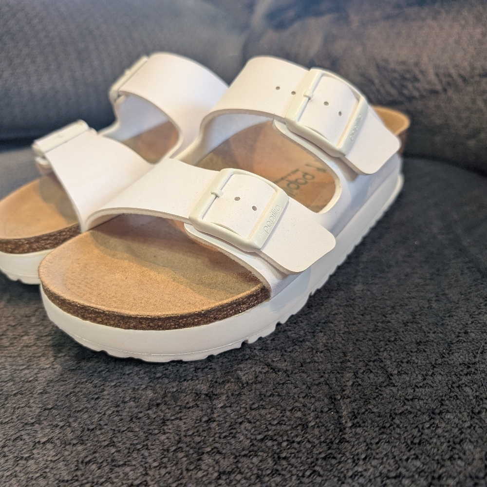 Birkenstock Papillio Arizona Platform Sandals Women's White Slide - Picture 4 of 13